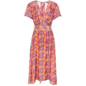 Vix Floral Wrap-Style Midi Dress in Pink and Orange